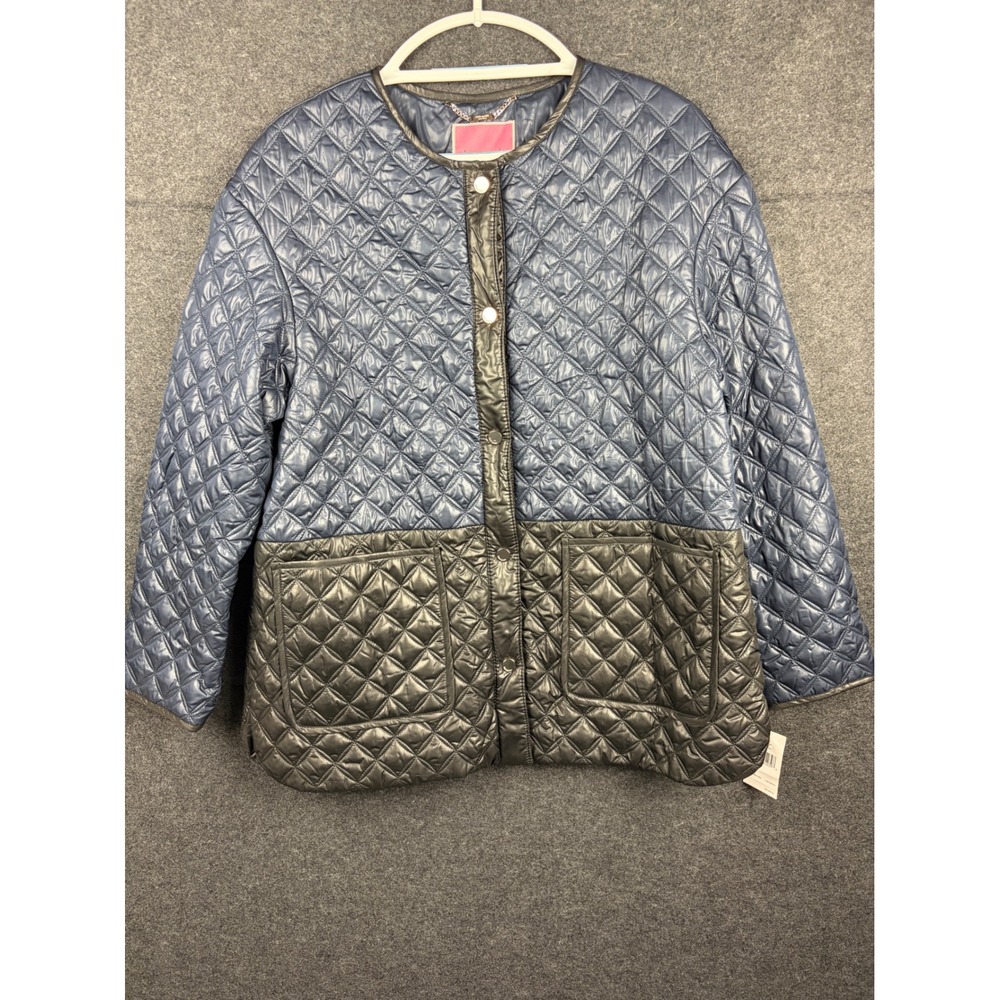 Kate Spade Navy Blue Black Color Block Quilted Jacket K21796U Medium NWT